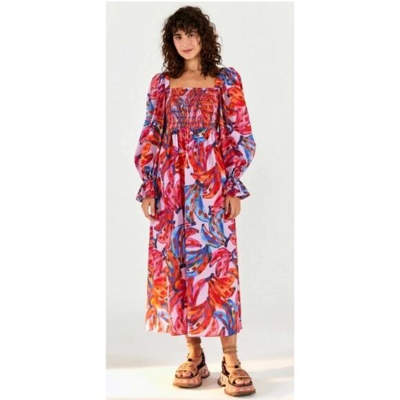 Farm Rio Dress‎ 100% Cotton Bananas Smocked Maxi Women's Size XL Multicolor NWT - Picture 4 of 16